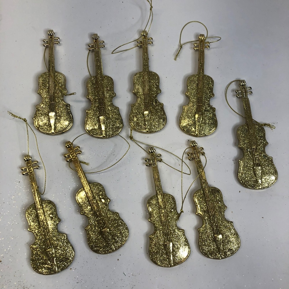 Violin Ornaments Gold Glitter Christmas Tree Holiday Decor‎ Set of 9